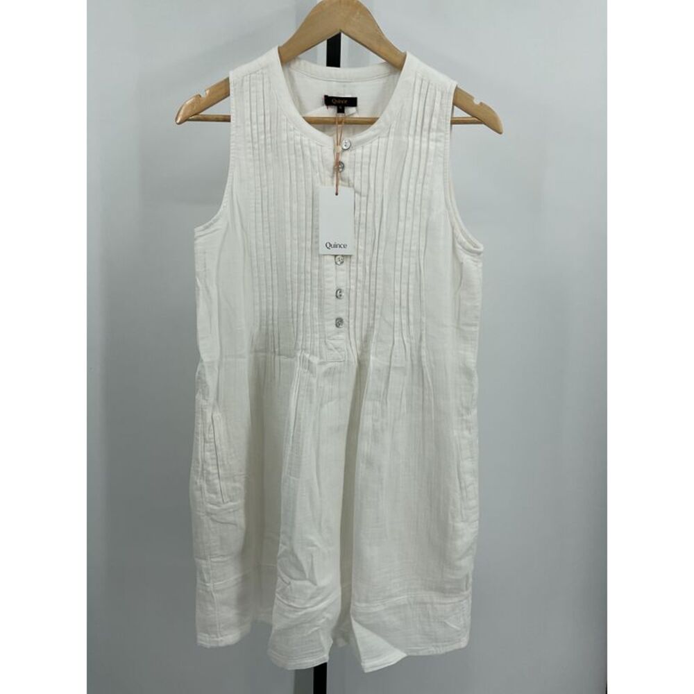 Quince Women's 100% Organic Cotton Gauze Sleeveless Swing Dress White S